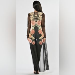 Long Sleeve Sheer Mesh Floral Cover Up